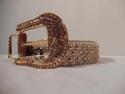 b.b. Simon Gold Studded Brown And White Pony Hair Crystal Belt