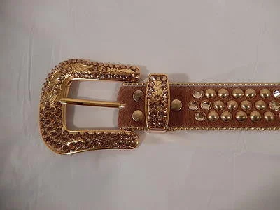 b.b. Simon Gold Studded Brown And White Pony Hair Crystal Belt