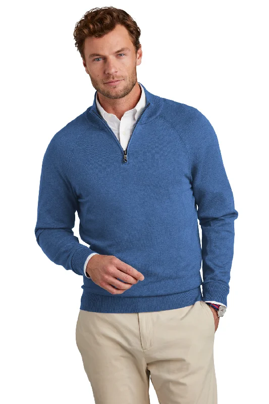 Brooks Brothers Mens Long Sleeve 1/4 Zip Sweater - Heather Charter Blue