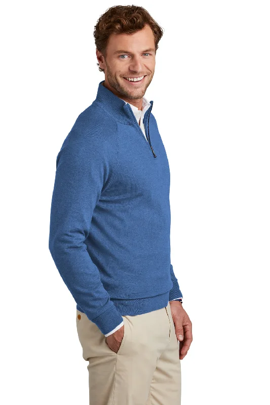 Brooks Brothers Mens Long Sleeve 1/4 Zip Sweater - Heather Charter Blue