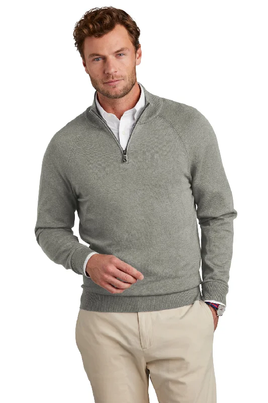 Brooks Brothers Mens Long Sleeve 1/4 Zip Sweater - Heather Light Shadow Grey