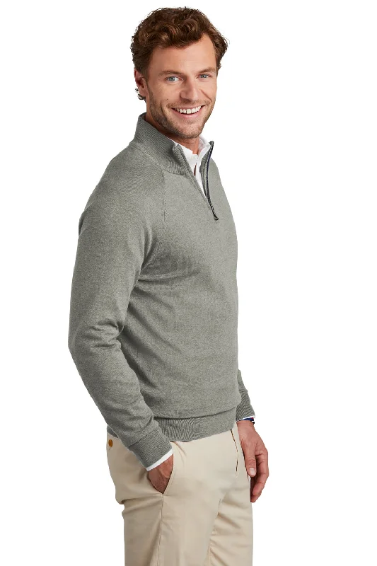 Brooks Brothers Mens Long Sleeve 1/4 Zip Sweater - Heather Light Shadow Grey