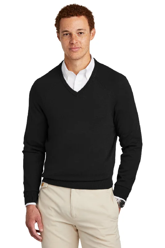 Brooks Brothers Mens Long Sleeve V-Neck Sweater - Deep Black