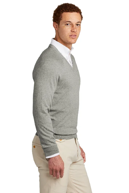 Brooks Brothers Mens Long Sleeve V-Neck Sweater - Heather Light Shadow Grey