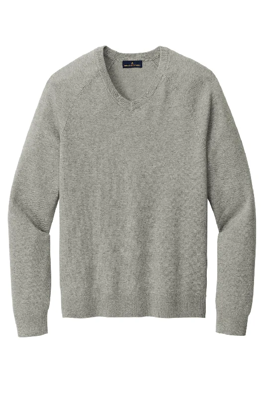 Brooks Brothers Mens Long Sleeve V-Neck Sweater - Heather Light Shadow Grey