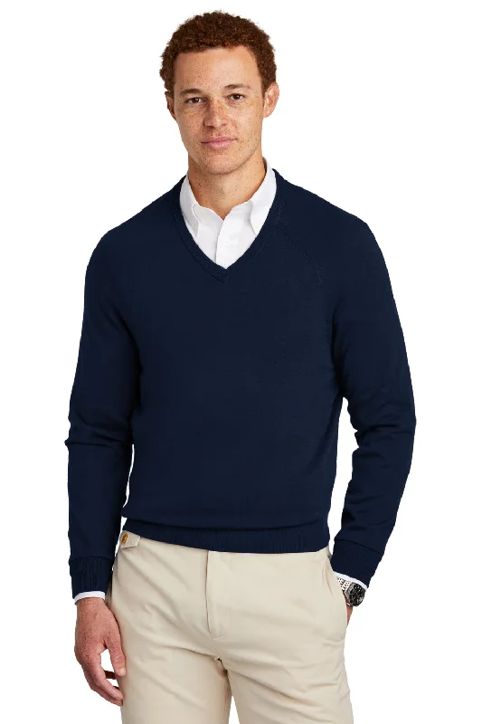 Brooks Brothers Mens Long Sleeve V-Neck Sweater - Navy Blue