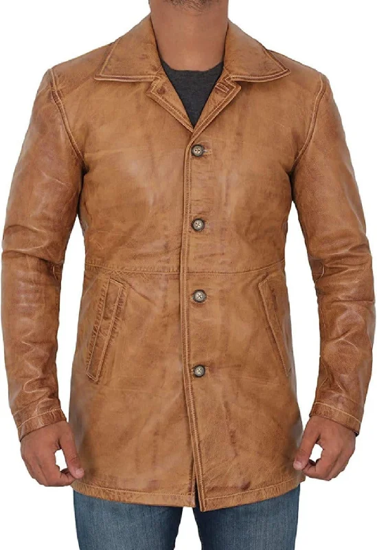 Camel Brown Trench Coat | Real Sheepskin Leather