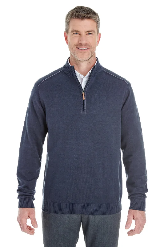 Devon & Jones Mens Manchester Jersey 1/4 Zip Sweater - Navy Blue - Closeout