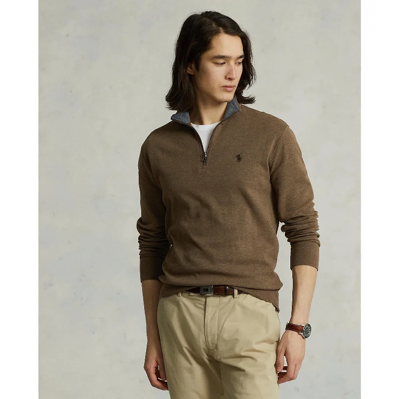 Polo Ralph Lauren - Luxury Jersey Quarter Zip Sweatshirt - Cedar Brown