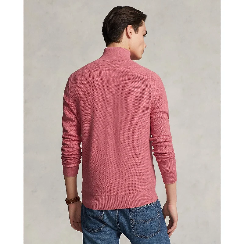 Mesh-Knit Cotton Quarter-Zip Sweater - Red Sky Heather