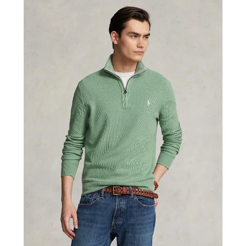 Mesh-Knit Cotton Quarter-Zip Sweater - Pistachio