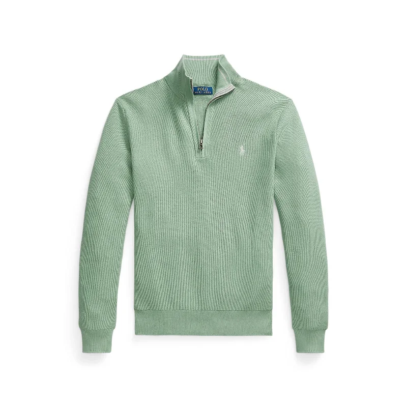 Mesh-Knit Cotton Quarter-Zip Sweater - Pistachio