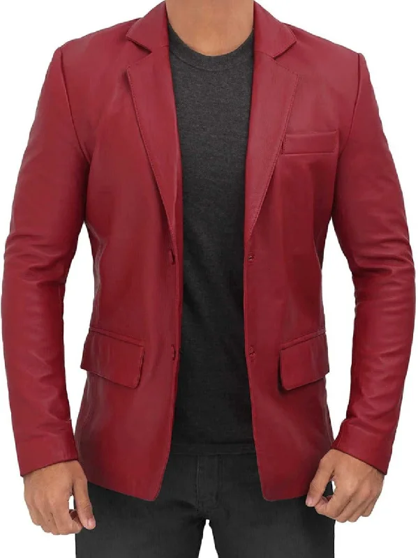 Maroon Leather Blazer | Genuine Nappa Sheepskin