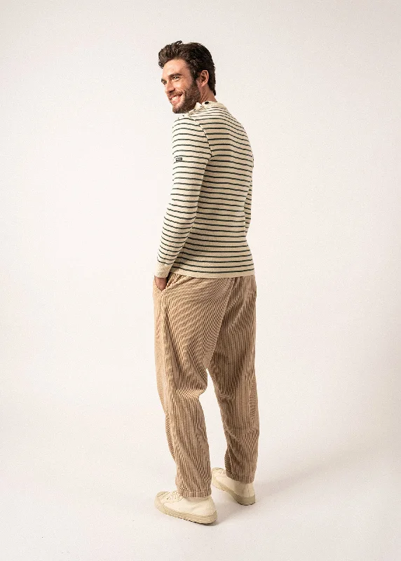 Matelot authentic striped sailor jumper - slim fit, in pure new wool (ECRU/VEGETAL)