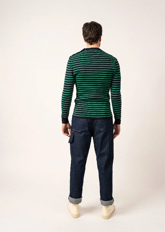 Matelot authentic striped sailor jumper - slim fit, in pure new wool (MARINE/TREFLE)