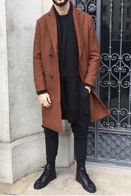 Men Brown long Overcoat Tweed Vintage Long Trench Coat Men's Long Coats Casual Winter Coat Windbreak Coat winter Outwear