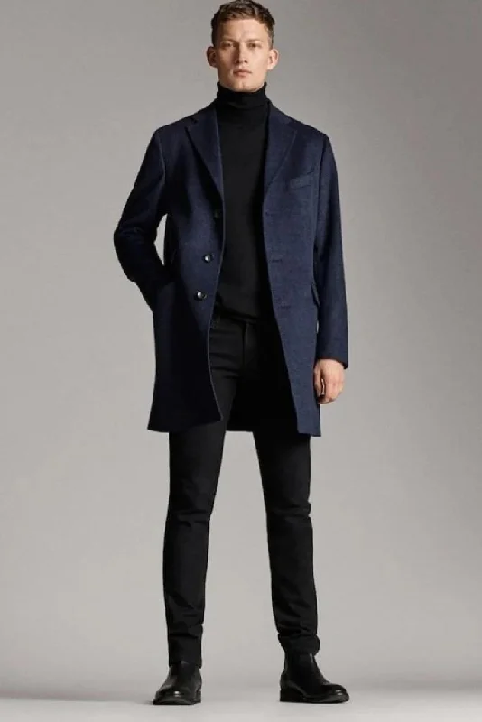 Men Dark Blue Wool Overcoat Vintage long Trench Coat Winter long Jacket For Men Winter coats Business Casual solid long Windbreak Winter Coat Outwear