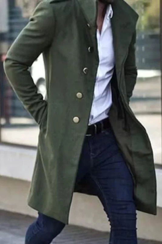 Men tweed green Overcoat Vintage Long Trench Coat Men new Jacket Coats Mens Business green Casual Long Solid Windbreak Coat winter Outwear