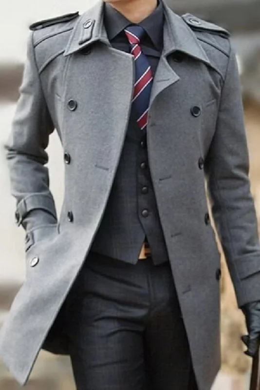 Men Grey long Overcoat Tweed Vintage Long Trench Coat Men's Winter Long Coats Business Long coat Windbreak Coat winter long Outwear