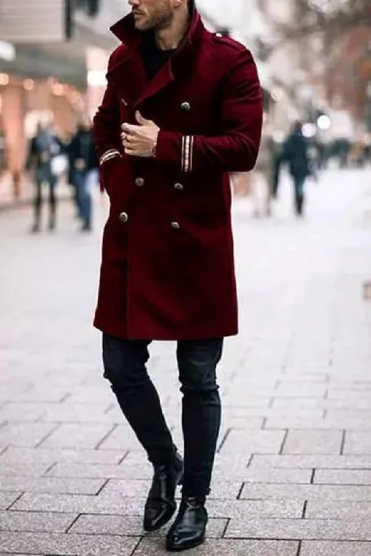 Men Maroon Overcoat Vintage Long Trench Coat Men new Jacket Coats Mens Business Casual Long Solid Windbreak Coat winter Outwear