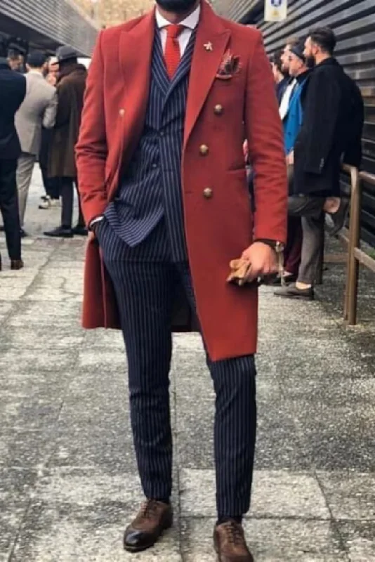 Men red long Overcoat tweed Vintage Long Trench Coat Men winter long Coats Mens Business Casual Long coat Windbreak Coat winter long Outwear