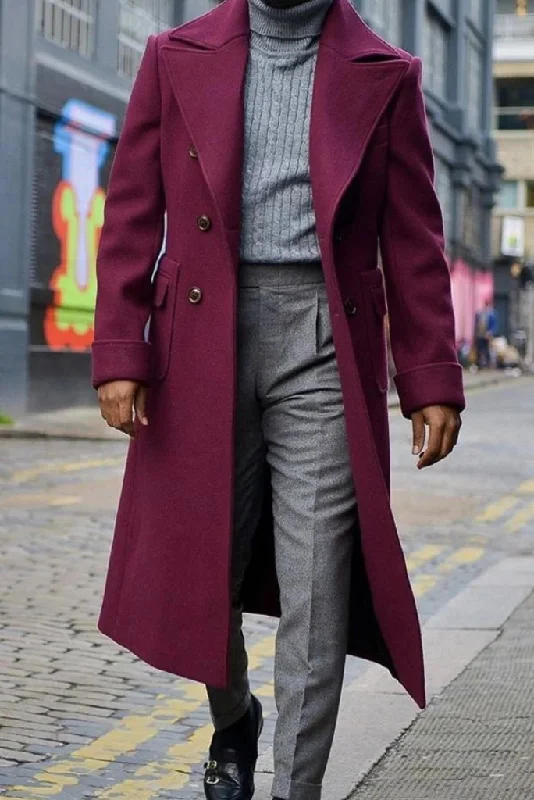 Men Trench Coat Burgundy Double Breasted Style Slim Fit Party Wear Winter Wool Dinner Coat Stylish Coat Elegant Coat Bespoke For Men