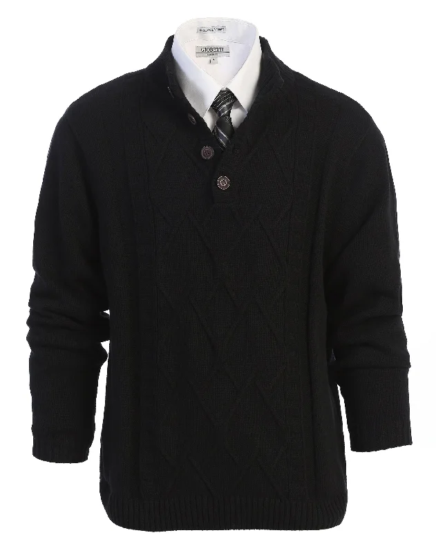 MEN'S 3 BUTTON DOWN COLLAR KNITTED PULLOVER SWEATER