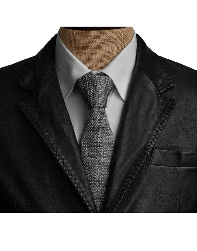 Unique Mens Black Leather Blazer | Laced Lapels, Perfect Fit