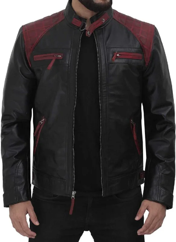 Mens Black Leather Cafe Racer Jacket