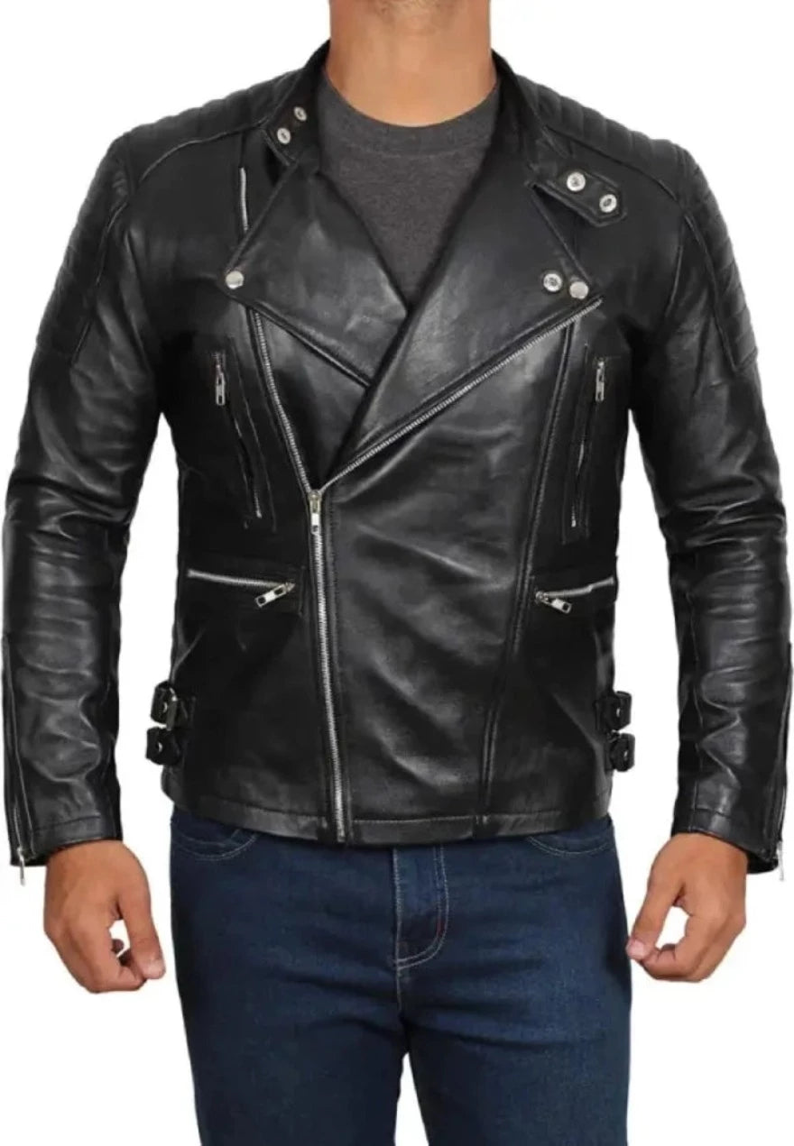 Mens Black Leather Moto Jacket