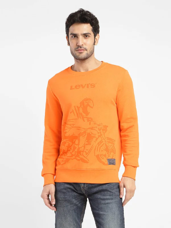 Men's Graphic Print Crew Neck Sweatshirt Orange