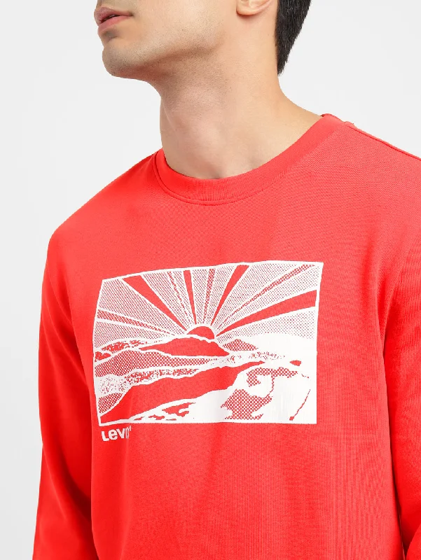 Men's Graphic Print Crew Neck Sweatshirt Red