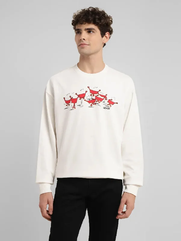 Men's Graphic White Crew Neck Sweatshirt