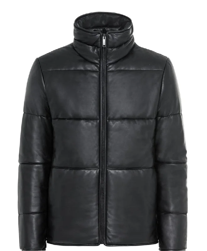 Mens Leather Jacket Quilted | Square Pattern