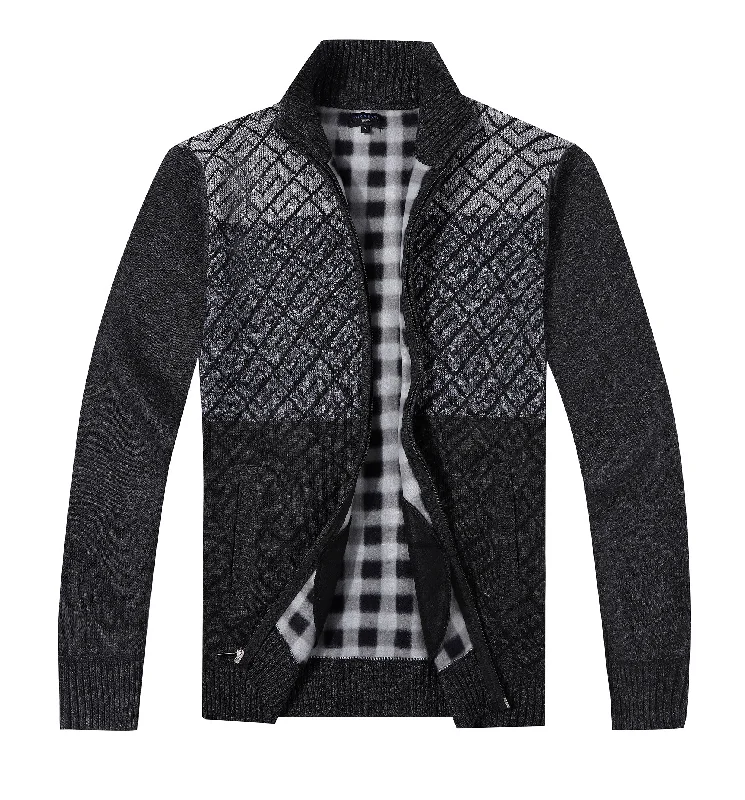 MEN'S LONG SLEEVE FULL ZIP BLOCK DESIGN CARDIGAN SWEATER