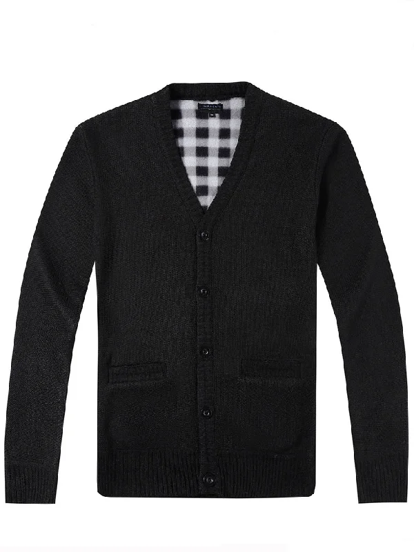 MEN'S LONG SLEEVE V-NECK BUTTON DOWN CARDIGAN SWEATER WITH POCKET