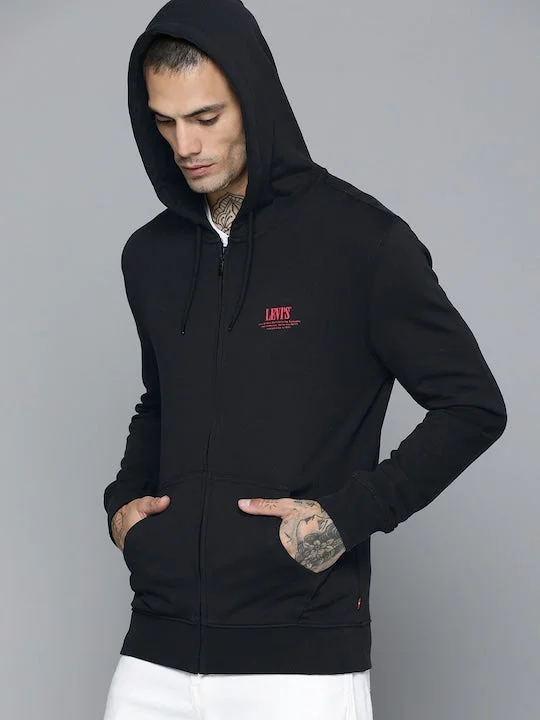 Men's Solid Black Hooded Sweatshirt