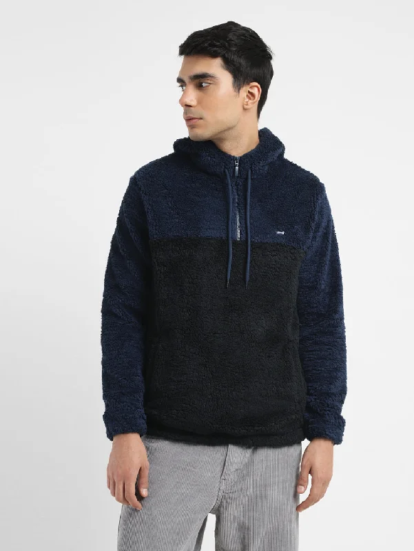 Men's Solid Blue Hooded Sweatshirt