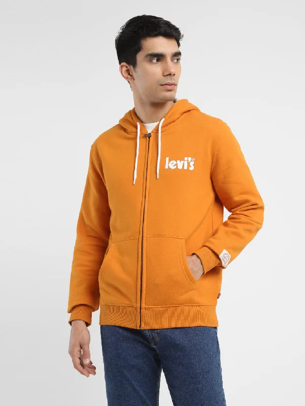 Men's Solid Orange Hooded Sweatshirt