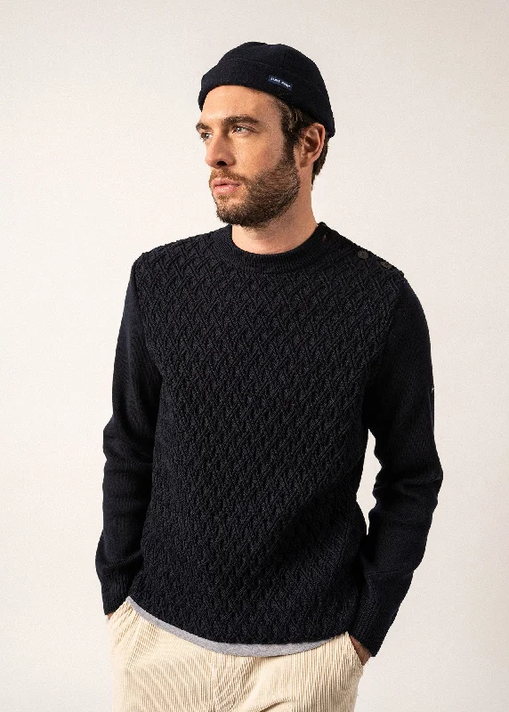 Moirans Wool Sailor Jumper - with structured knit details (NAVY)