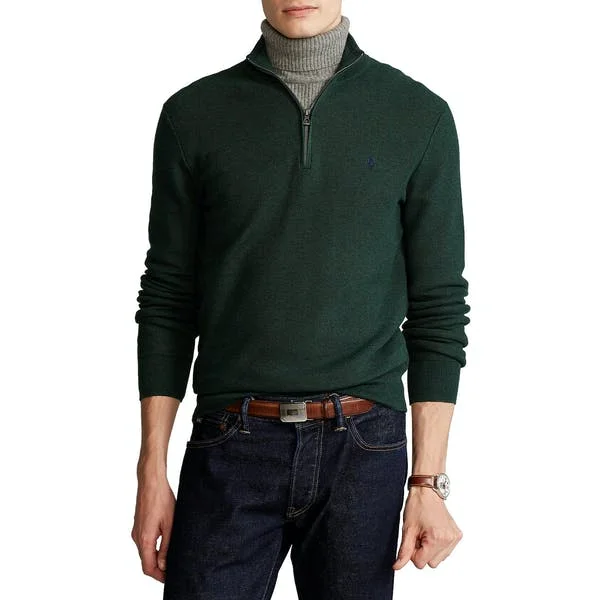 Zip Neck Cotton Pullover - Scotch Pine Green