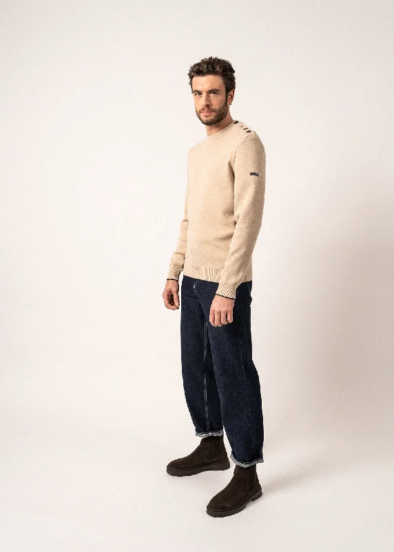 Rives sailor jumper in wool - buttoned round neck (BEIGE/NAVY)