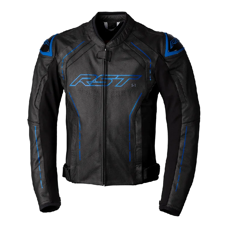 RST S1 CE LEATHER JACKET [BLACK/GREY/NEON BLUE]