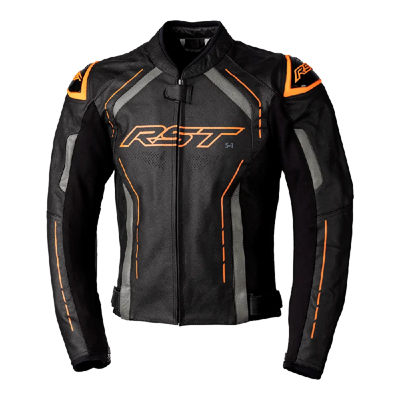 RST S1 CE LEATHER JACKET [BLACK/GREY/NEON ORANGE]