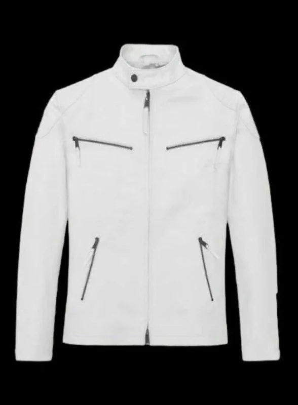 White Cafe Racer Jacket - ChersDelights Leather