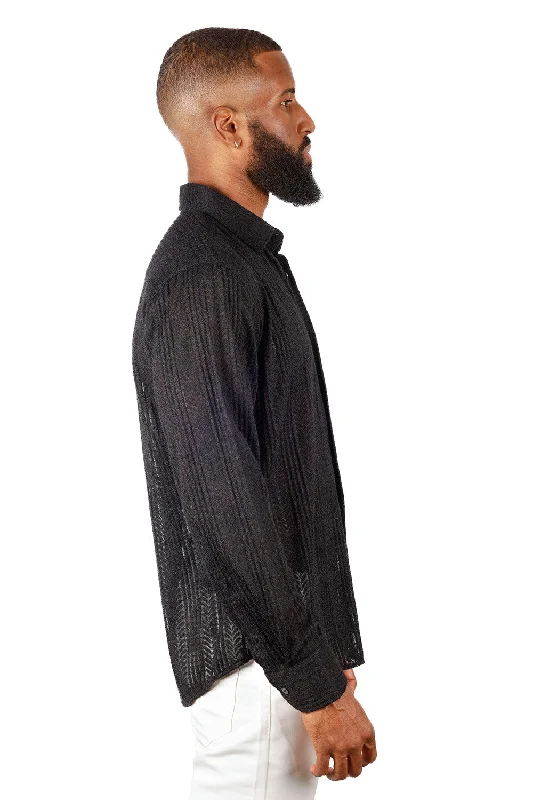 Barabas Black Cable Knit Button Up Shirt