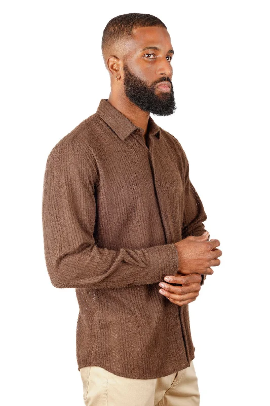 Barabas Brown Cable Knit Button Up Shirt