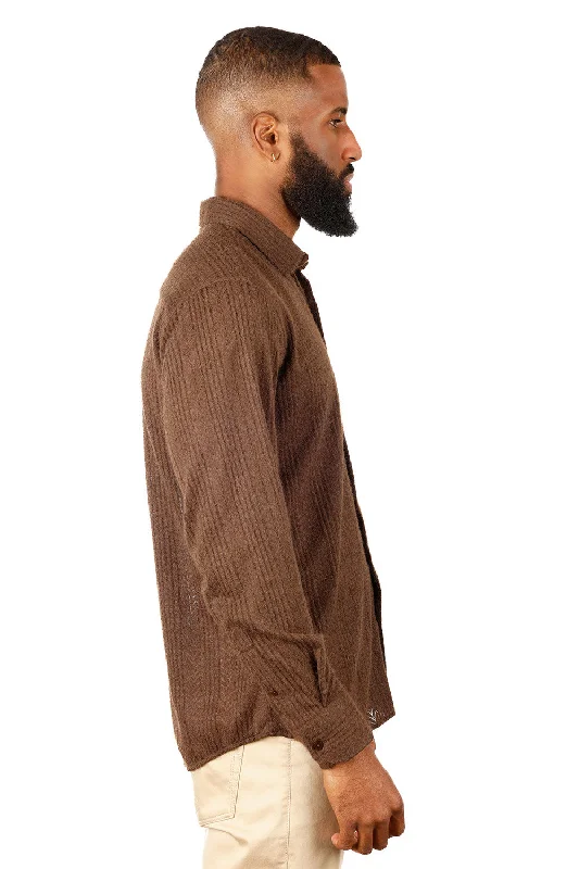 Barabas Brown Cable Knit Button Up Shirt