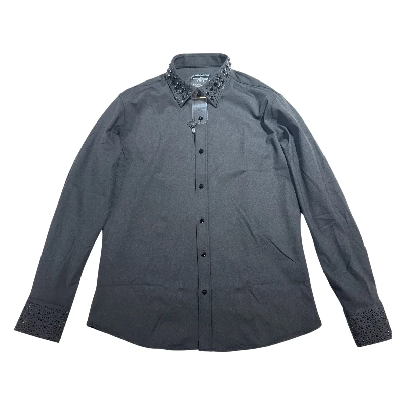 Barabas Crystal Collar Black Button Up Shirt