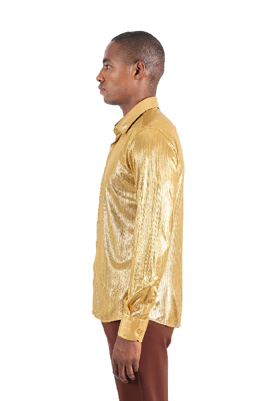 Barabas Gold PU Patten Double Pocket Button Up Shirt